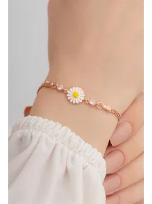 Papatya Kadın Gümüş Bileklik Zirkon Taşlı Rose