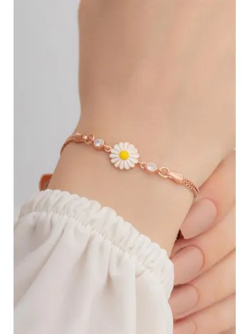 Papatya Kadın Gümüş Bileklik Zirkon Taşlı Rose