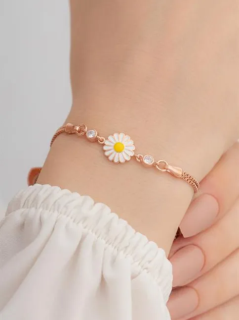 Papatya Kadın Gümüş Bileklik Zirkon Taşlı Rose