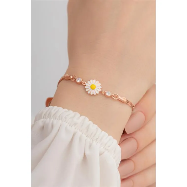 Papatya Kadın Gümüş Bileklik Zirkon Taşlı Rose