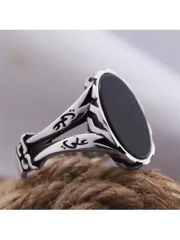 Siyah Oniks Taşlı Zülfikar Kasa Özel Seri Erkek Gümüş Yüzük