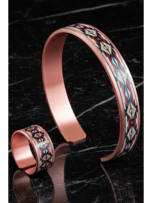 Kadın Bakır Bileklik Yüzük Set - İvan Model Özel Baskı Metal Kutu Ve Kuvars Taşı