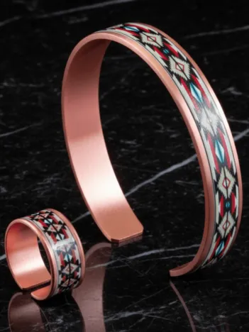 Kadın Bakır Bileklik Yüzük Set - İvan Model Özel Baskı Metal Kutu Ve Kuvars Taşı