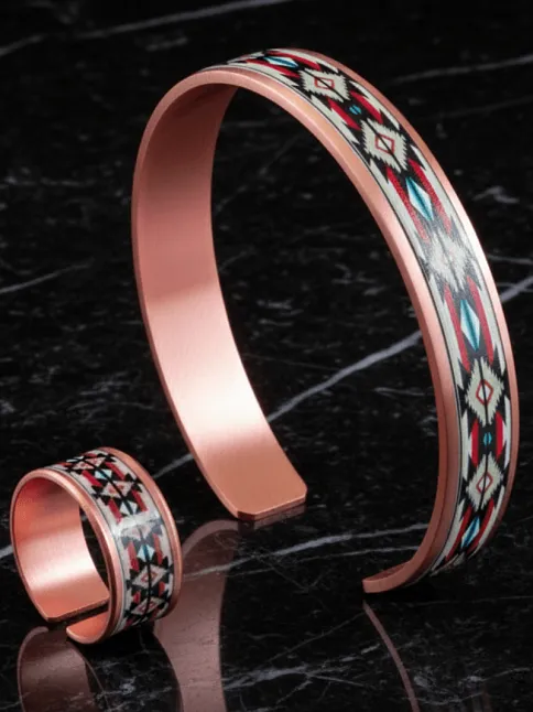 Kadın Bakır Bileklik Yüzük Set - İvan Model Özel Baskı Metal Kutu Ve Kuvars Taşı