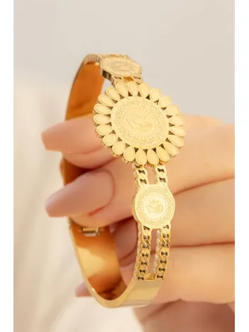 Kadın Bileklik - 22 Ayar Gerçek Altın Kaplama(kararmaz) Çiçek Model Çeyrekli Bileklik