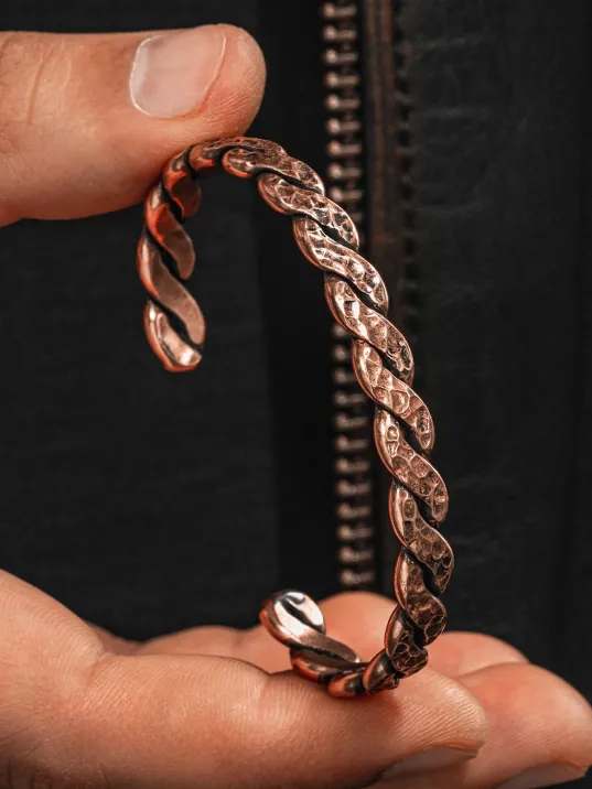 Saf Bakır Bileklik Otantik Model Örgü Metal Kutu Doğal Taşlar Kadın Erkek Kelepçe