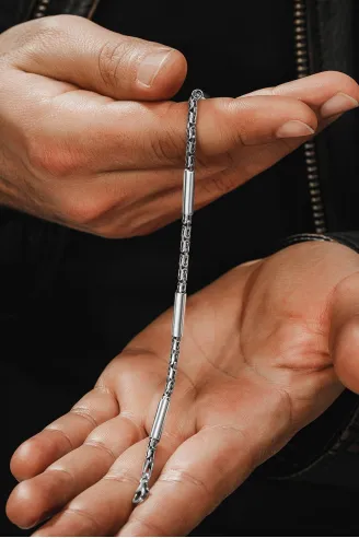 Erkek Kral Gümüş Bileklik Künye 2,8mm Özel Tasarım Silindir Parçalı