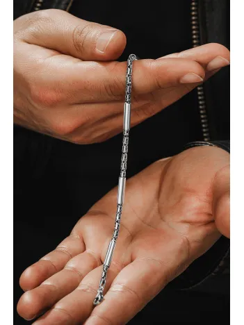 Erkek Kral Gümüş Bileklik Künye 2,8mm Özel Tasarım Silindir Parçalı