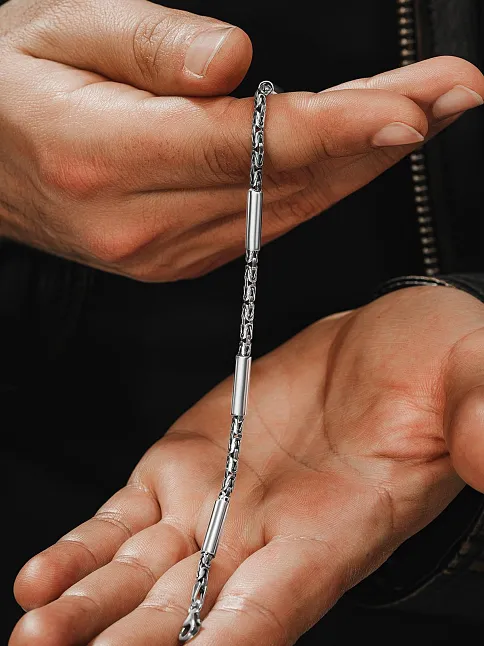 Erkek Kral Gümüş Bileklik Künye 2,8mm Özel Tasarım Silindir Parçalı