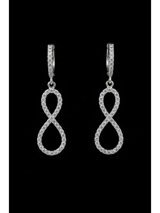 Kadın Gümüş Küpe - Sonsuzluk Model Zirkon Taş Kaplama Gümüş Küpe