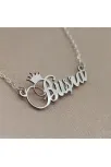 Kral Taç Imza Gümüş Renk Büşra Yazılı Bayan Gümüş Kolye Zincir Gklgmsısımt