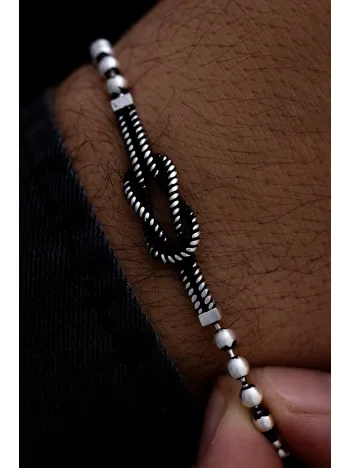 Erkek Gümüş Bileklik - Top Zincirli Gemici Düğümü Model Gümüş Bileklik