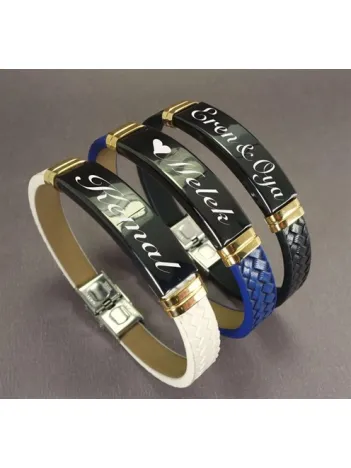 OttoMan İsim Yazılan Bileklik Suni Deri 3 Renk Seçeneği-beyaz