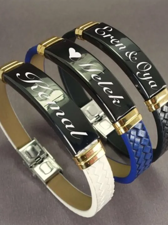 OttoMan İsim Yazılan Bileklik Suni Deri 3 Renk Seçeneği-beyaz