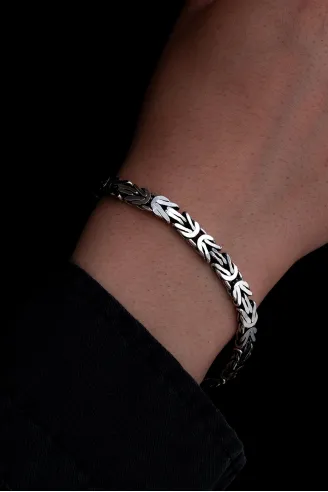 Erkek Gümüş Bileklik - 6.5mm Dikdörtgen Kesim Yassı Kral Gümüş Bileklik