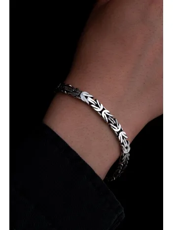 Erkek Gümüş Bileklik - 6.5mm Dikdörtgen Kesim Yassı Kral Gümüş Bileklik