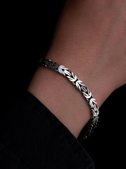 Erkek Gümüş Bileklik - 6.5mm Dikdörtgen Kesim Yassı Kral Gümüş Bileklik