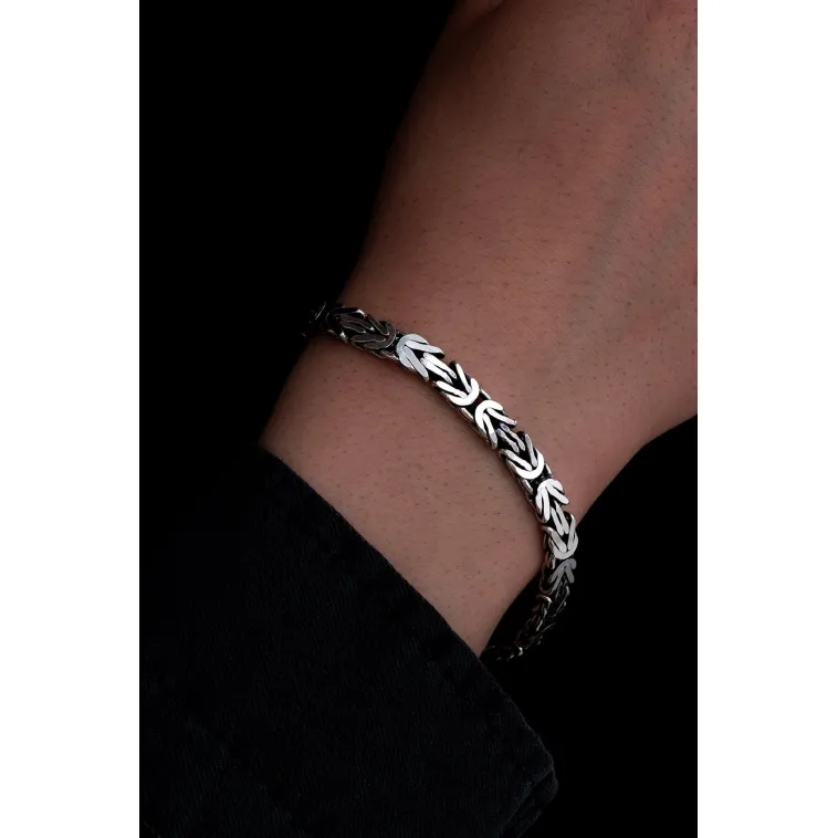 Erkek Gümüş Bileklik - 6.5mm Dikdörtgen Kesim Yassı Kral Gümüş Bileklik Erkek Gümüş Bileklik - 6.5mm Dikdörtgen Kesim Yassı Kral Gümüş Bileklik