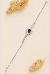 Kadın Gümüş Bileklik - Safir Taşlı Kare Model Zirkon Süslemeli Kadın Bileklik