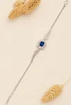 Kadın Gümüş Bileklik - Safir Taşlı Kare Model Zirkon Süslemeli Kadın Bileklik