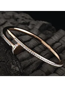 Kadın Çelik Bileklik - Rose Zirkon Taşı Işlemeli Çivi Model Çelik Bileklik