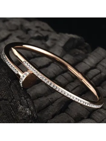 Kadın Çelik Bileklik - Rose Zirkon Taşı Işlemeli Çivi Model Çelik Bileklik