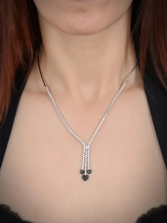 Şıla Kalp Motifli 925 Ayar Gümüş Su Yolu Set - Kolye, Bileklik - GTSKALPSET1-GMS