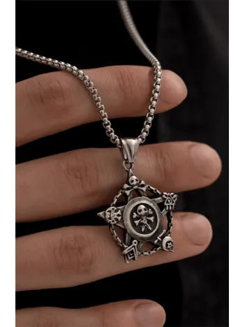 Erkek Kolye - Yıldız Ve Kuru Kafa Model Erkek Çelik Kolye - 316 L Paslanmaz Çelik Kolye Erkek Kolye - Yıldız Ve Kuru Kafa Model Erkek Çelik Kolye - 316 L Paslanmaz Çelik Kolye