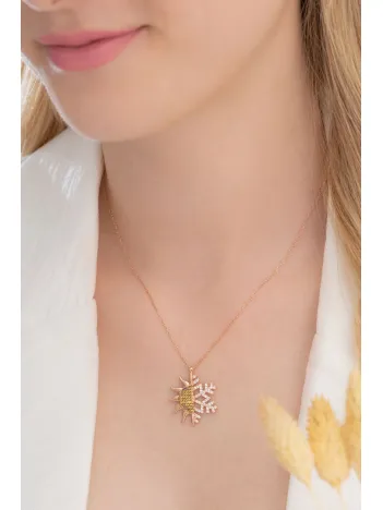 Zirkon Taşlı Yarım Güneş Kar Tanesi Model Kadın Gümüş Kolye GKLKRGNSM1D-ROS