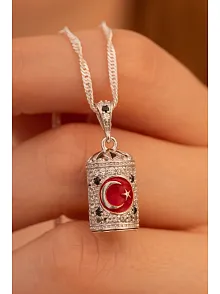 Silindir Ay Yıldız Kadın 925 Ayar Gümüş Kolye Zincir Gklgmsslınr
