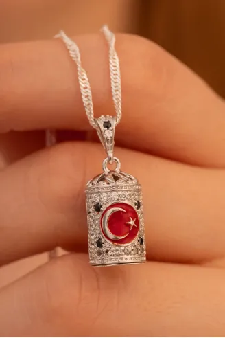 Silindir Ay Yıldız Kadın 925 Ayar Gümüş Kolye Zincir Gklgmsslınr