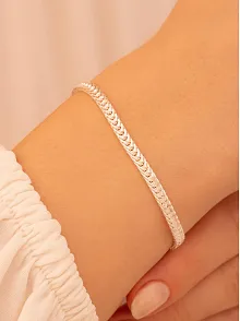 Kadın Gümüş Bileklik - 3.5mm Yassı Beyaz Tilki Kuyruğu Zincir Gümüş Kadın Bileklik