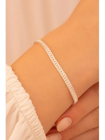 Kadın Gümüş Bileklik - 3.5mm Yassı Beyaz Tilki Kuyruğu Zincir Gümüş Kadın Bileklik