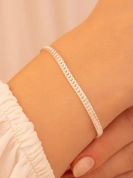 Kadın Gümüş Bileklik - 3.5mm Yassı Beyaz Tilki Kuyruğu Zincir Gümüş Kadın Bileklik Kadın Gümüş Bileklik - 3.5mm Yassı Beyaz Tilki Kuyruğu Zincir Gümüş Kadın Bileklik