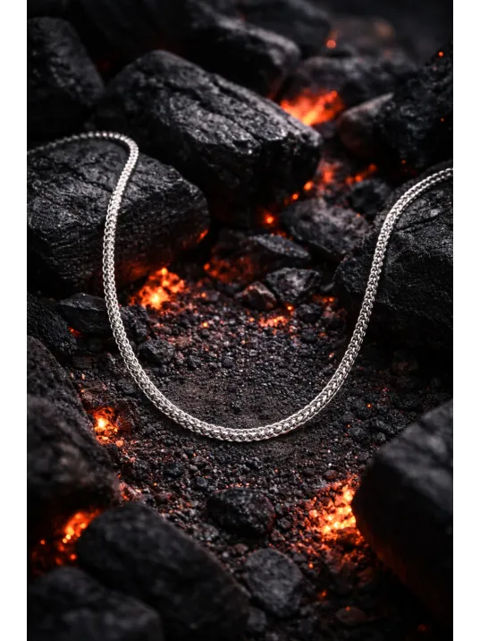 Erkek Kolye - Kare Kesim Model Erkek Çelik Kolye - Gümüş Renk - 3 Mm Kalınlık - Paslanmaz Çelik