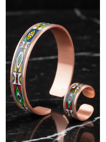 Kadın Bakır Bileklik Yüzük Set - Elena Model Özel Baskı Metal Kutu Ve Kuvars Taşı