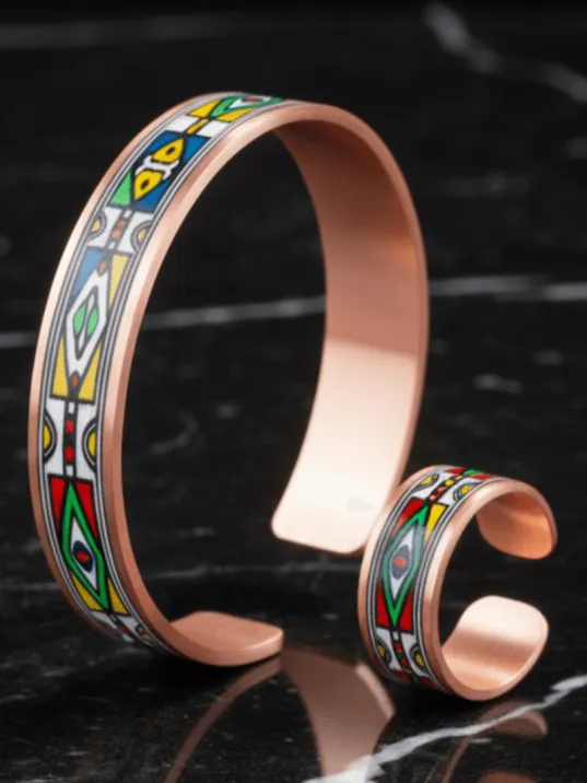 Kadın Bakır Bileklik Yüzük Set - Elena Model Özel Baskı Metal Kutu Ve Kuvars Taşı