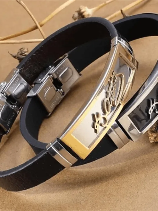 Atatürk İmzalı Erkek Çelik Deri Kauçuk Bileklik Paslanmaz Ve Kararmaz