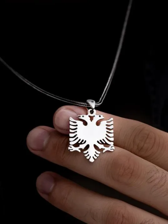 Arnavut Bayrağı Figürlü Erkek Bayan Gümüş Kolye