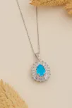 Kadın Gümüş Kolye - Damla Model Mavi Topaz Taşlı Baget Süslemeli Rodyumlu Kadın Kolye Kadın Gümüş Kolye - Damla Model Mavi Topaz Taşlı Baget Süslemeli Rodyumlu Kadın Kolye