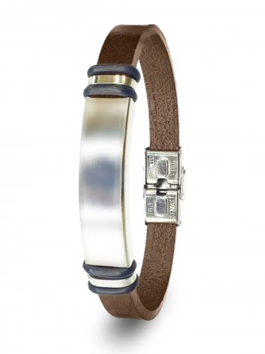 Erkek Deri Bileklik - Kahverengi Deri & İsim Yazılabilir Bileklik Çelik Plaka Bileklik