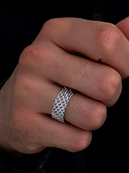 Erkek Gümüş Yüzük - 925 Ayar Hasır Örgülü Gümüş Alyans Yüzük Erkek Gümüş Yüzük - 925 Ayar Hasır Örgülü Gümüş Alyans Yüzük