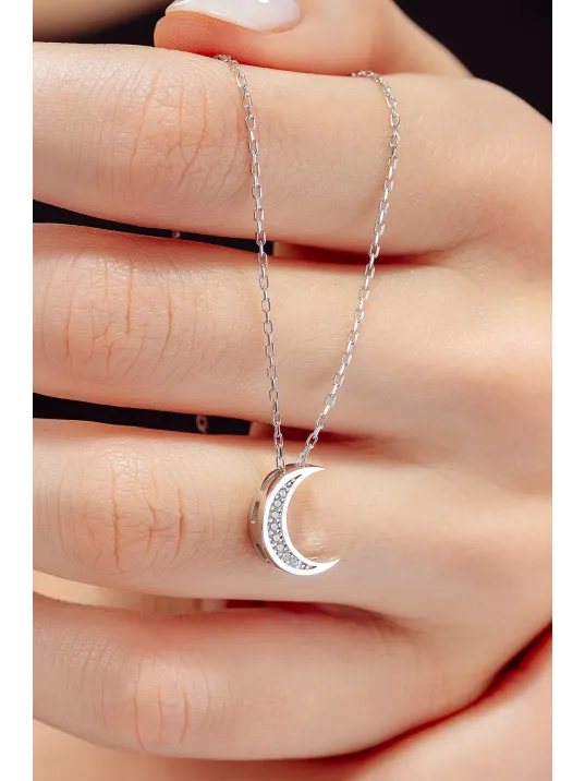 Kadın Gümüş Kolye - Swarovski Taşlı Zirconia Ay Motifli Kadın Kolye Kadın Gümüş Kolye - Swarovski Taşlı Zirconia Ay Motifli Kadın Kolye