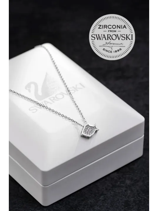 Kadın Gümüş Kolye - Swarovski Taşlı Zirconia Balık Motifli Kadın Kolye