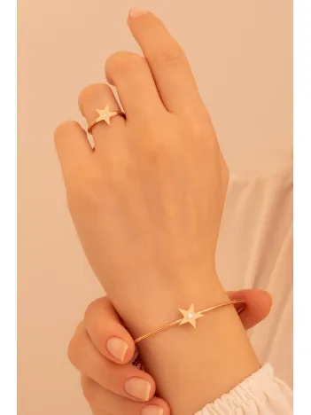 Kadın Gümüş Set - El İşçiliği Rose Kaplama Yıldız Motifli Zirkon Taşlı Kadın Set