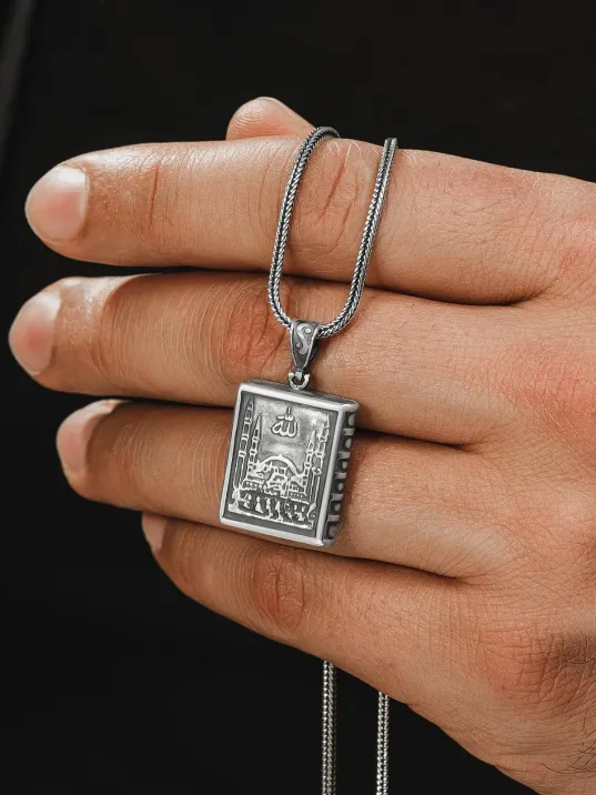 Küçük Boy Gümüş Muska Cevşen Haznesi Erkek Gümüş Kolye