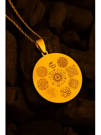 12 Dualı Altın Kaplama Çift Taraflı Koruyucu Zırh Kolyesi Celcelütiye , Nazar Duası , Rufai Gülü
