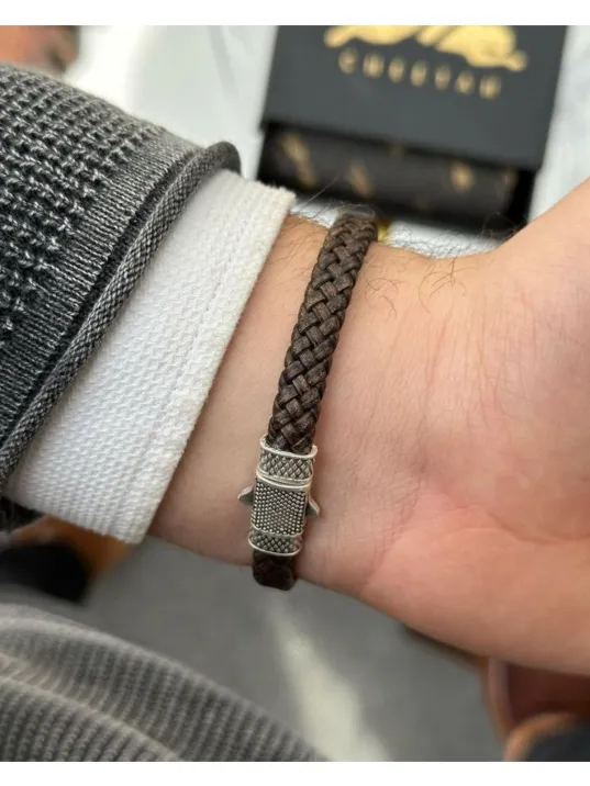 Erkek Bileklik - Deri Erkek Bileklik - Taşlı Erkek Bileklik - Taşlı Şerit Model-Bordo