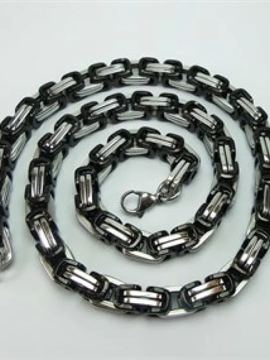 Siyah Beyaz Çelik Kral Erkek Zincir Kolye + Bileklik Set Kalın Model Siyah Beyaz Çelik Kral Erkek Zincir Kolye + Bileklik Set Kalın Model