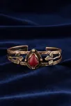 Kadın Bakır Bileklik - Kırmızı Akik Taşlı Damla Model Kadın Bilezik Metal Kutu ve Doğal Taşlar